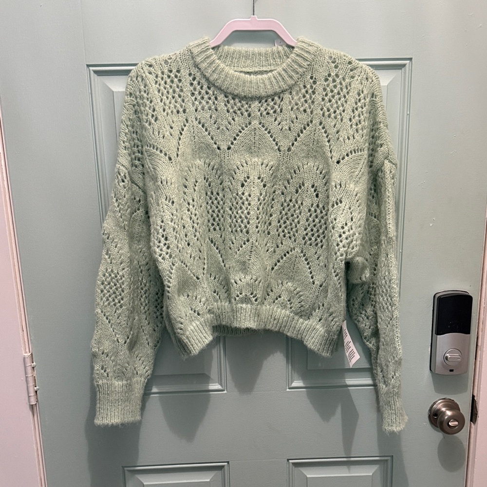 Topshop Light Green Crochet Sweater